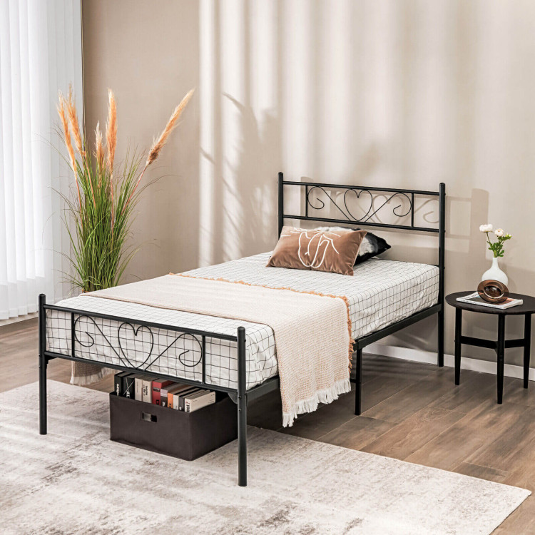 Twin XL Metal Bed Frame with Heart-shaped HeadboardCostway Gallery View 2 of 10